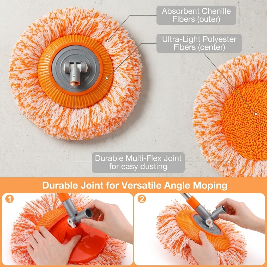 360° Rotating Multi-Functional Microfiber Spin Mop with Extendable Stainless Steel Handle