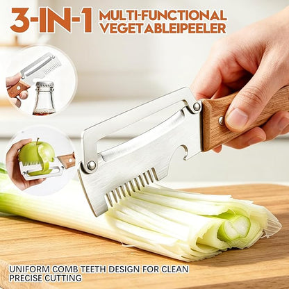 Multi-Functional 3 in 1 Wooden Handle Knife Stainless Steel Peeler & Bottle Opener