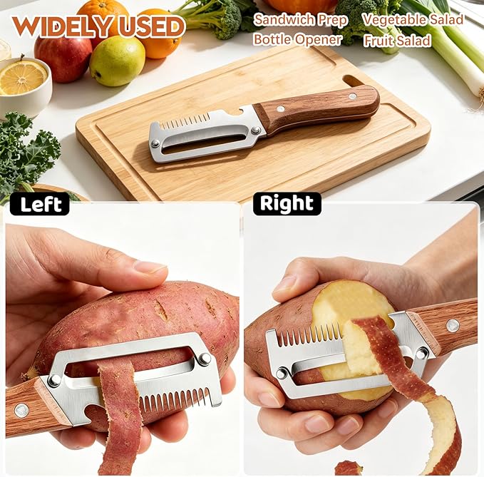 Multi-Functional 3 in 1 Wooden Handle Knife Stainless Steel Peeler & Bottle Opener