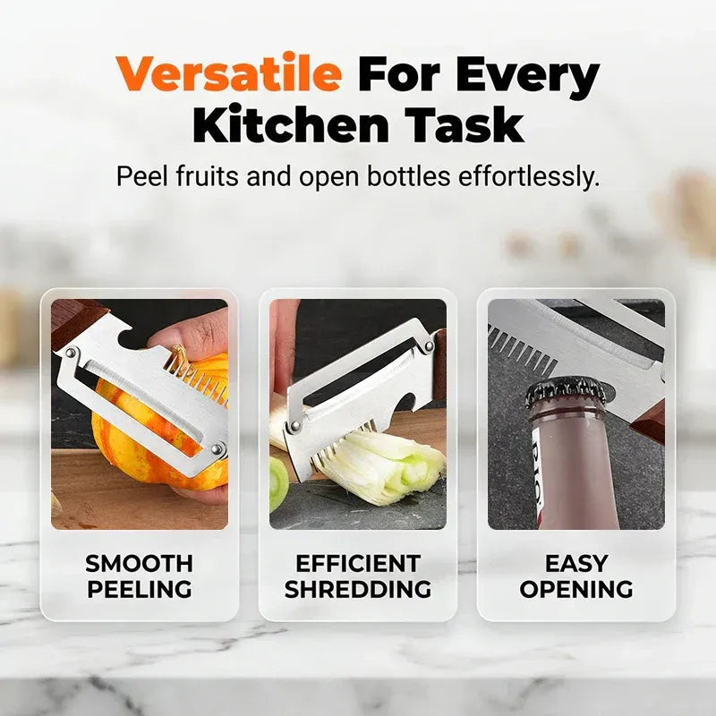 Multi-Functional 3 in 1 Wooden Handle Knife Stainless Steel Peeler & Bottle Opener