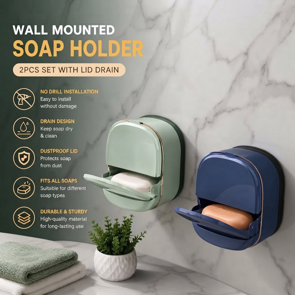 2 Piece Wall Mounted Soap Holder Set with Lid Drain & (FREE DELIVERY)