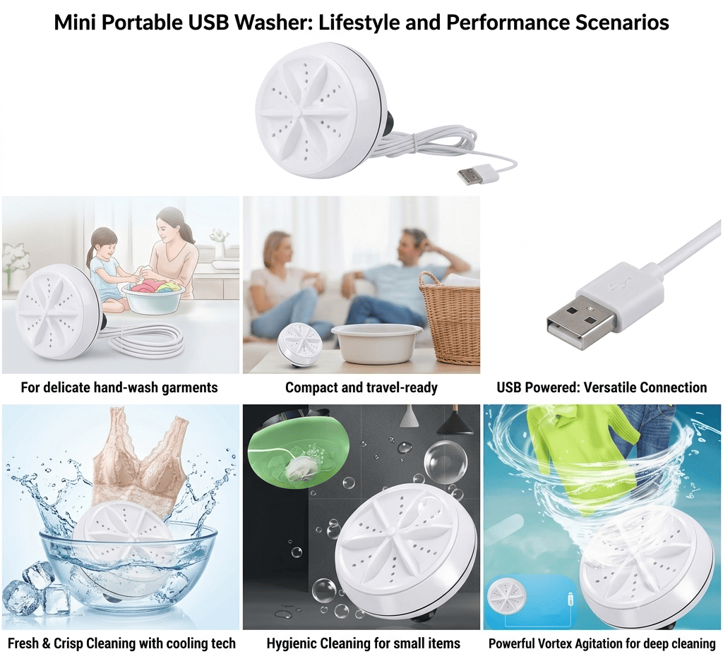 3 In 1 Portable Mini Ultrasonic Turbine Washing Machine