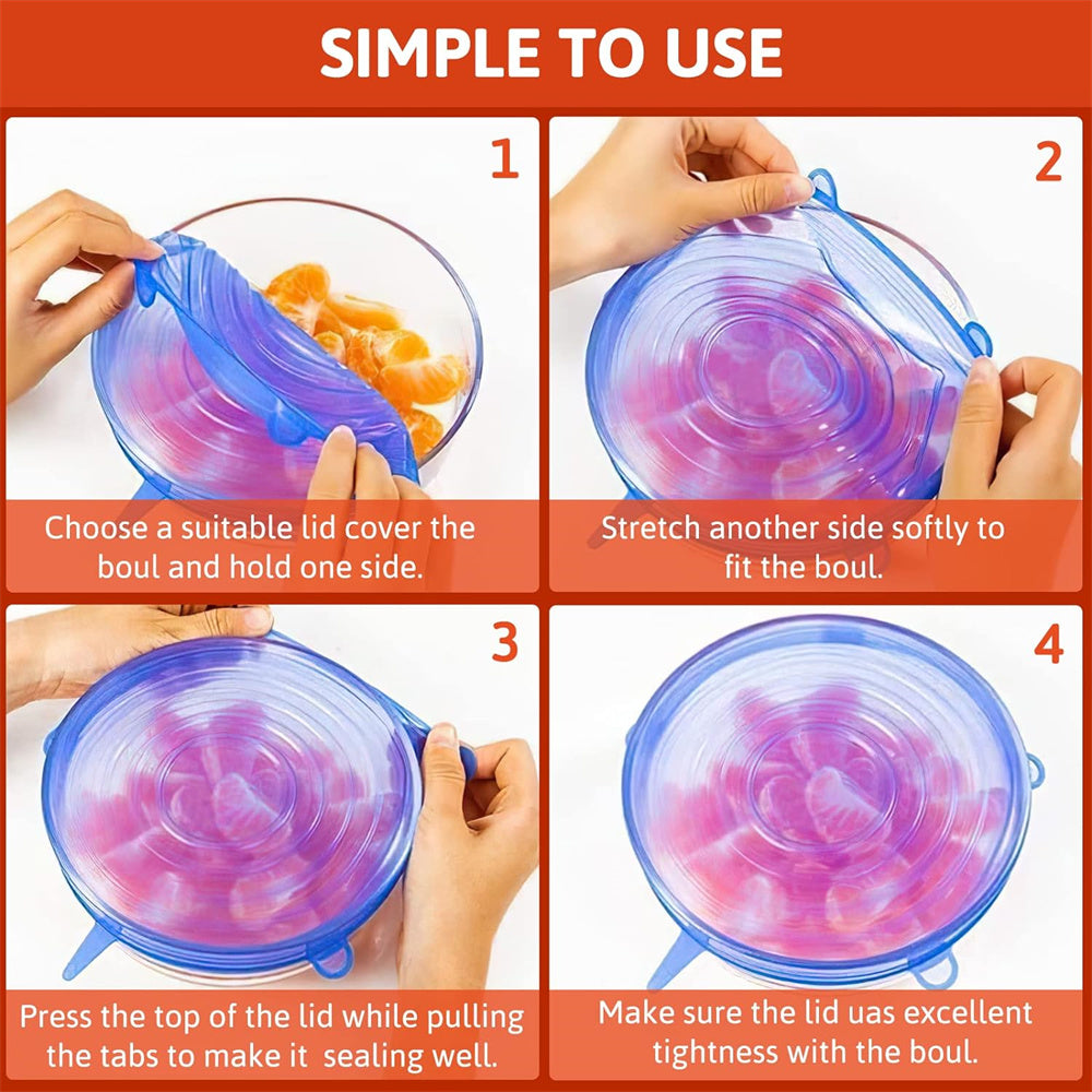 6Pcs Universal Food Silicone Cover Silicone Stretch Lids